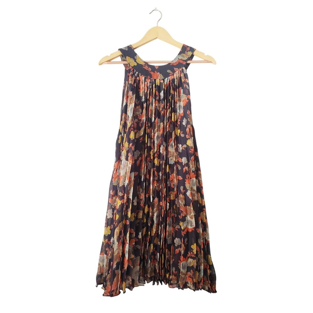 Free People Floral Print Accordion Pleated Trapeze Mini Dress Multicolor Size M